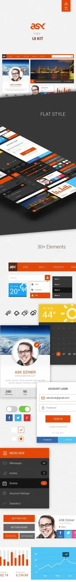 30 elements free flat ui kit