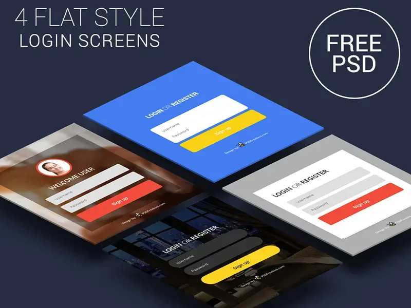 4 flat style login screens psd