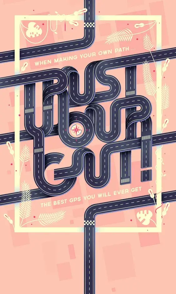 Affiche graphisme typographie Trust your gut! Poster par Lorena G