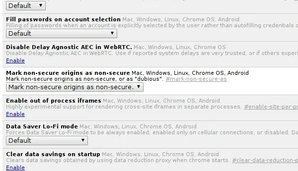 apercu certificat http chrome flag