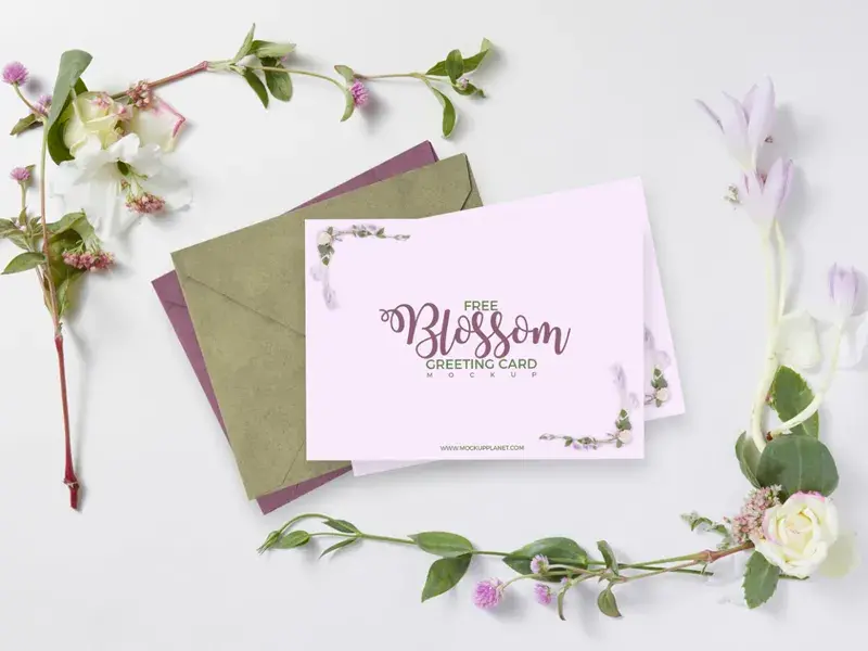 Bdw blossom greeting card mockup planet