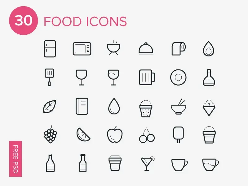 Bdw creation graphique nourriture 30 foods icons zeuero