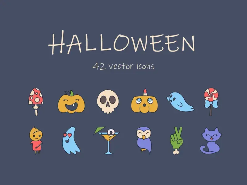 42 vecteurs d'icônes gratuits sur le thème d'Halloween