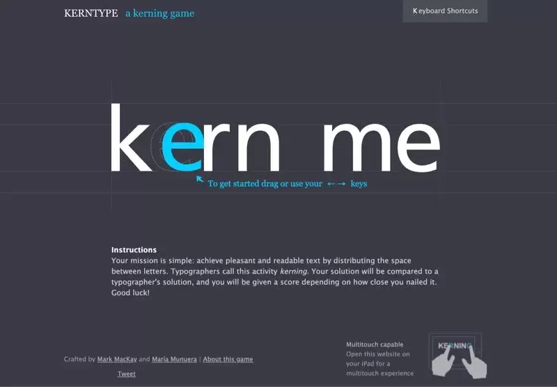 Jeu webdesign Kern Type