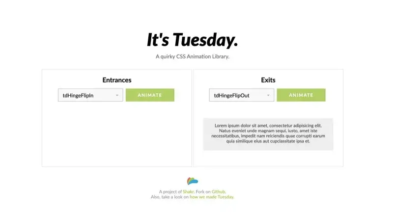 Librairie animations js et css Tuesday