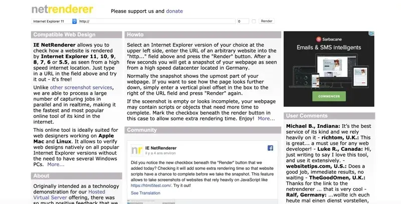 Outil test navigateurs IE NetRenderer