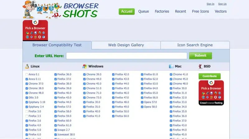 Outil test navigateurs Browsershots