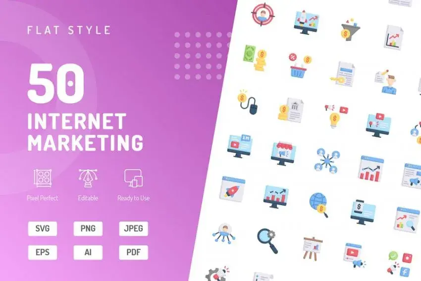 Bdw pack 50 icones internet marketing