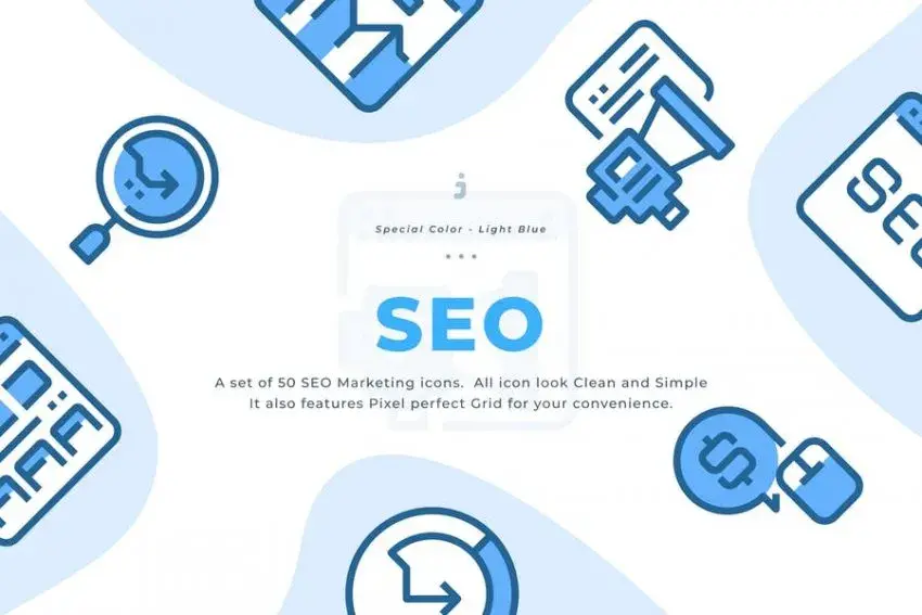 Bdw pack 50 icones marketing seo bleu