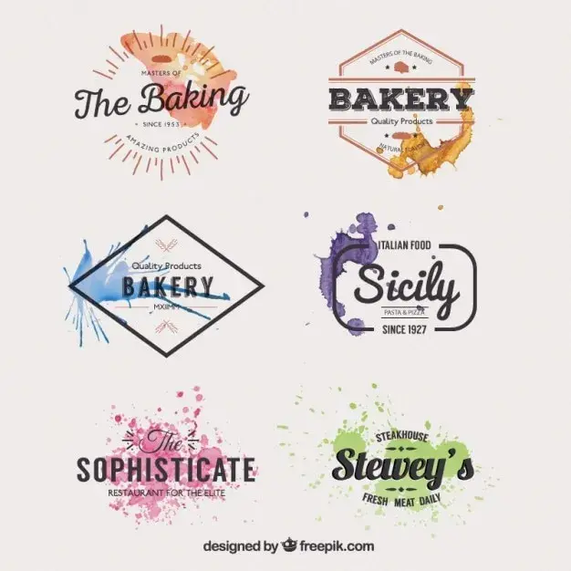 Bdw pack retro watercolor restaurant badges