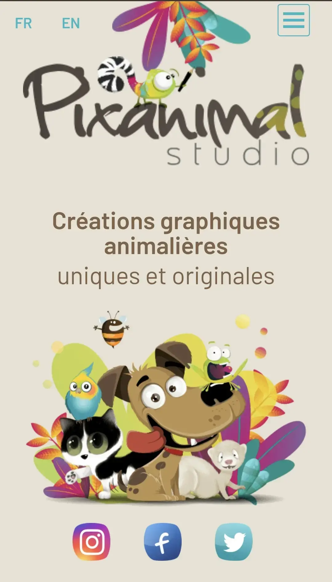 Ce site web responsive présente le studio graphique animalier Pixanimal