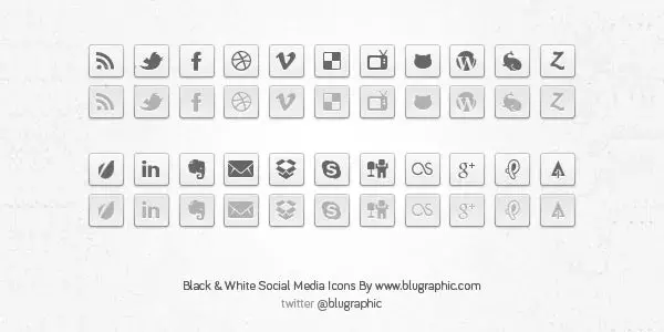 Black white social network buttons