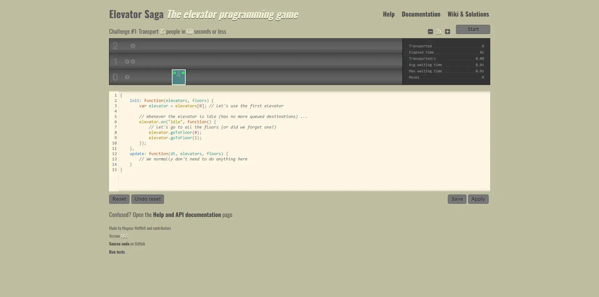 Jeu de programmation elevator saga