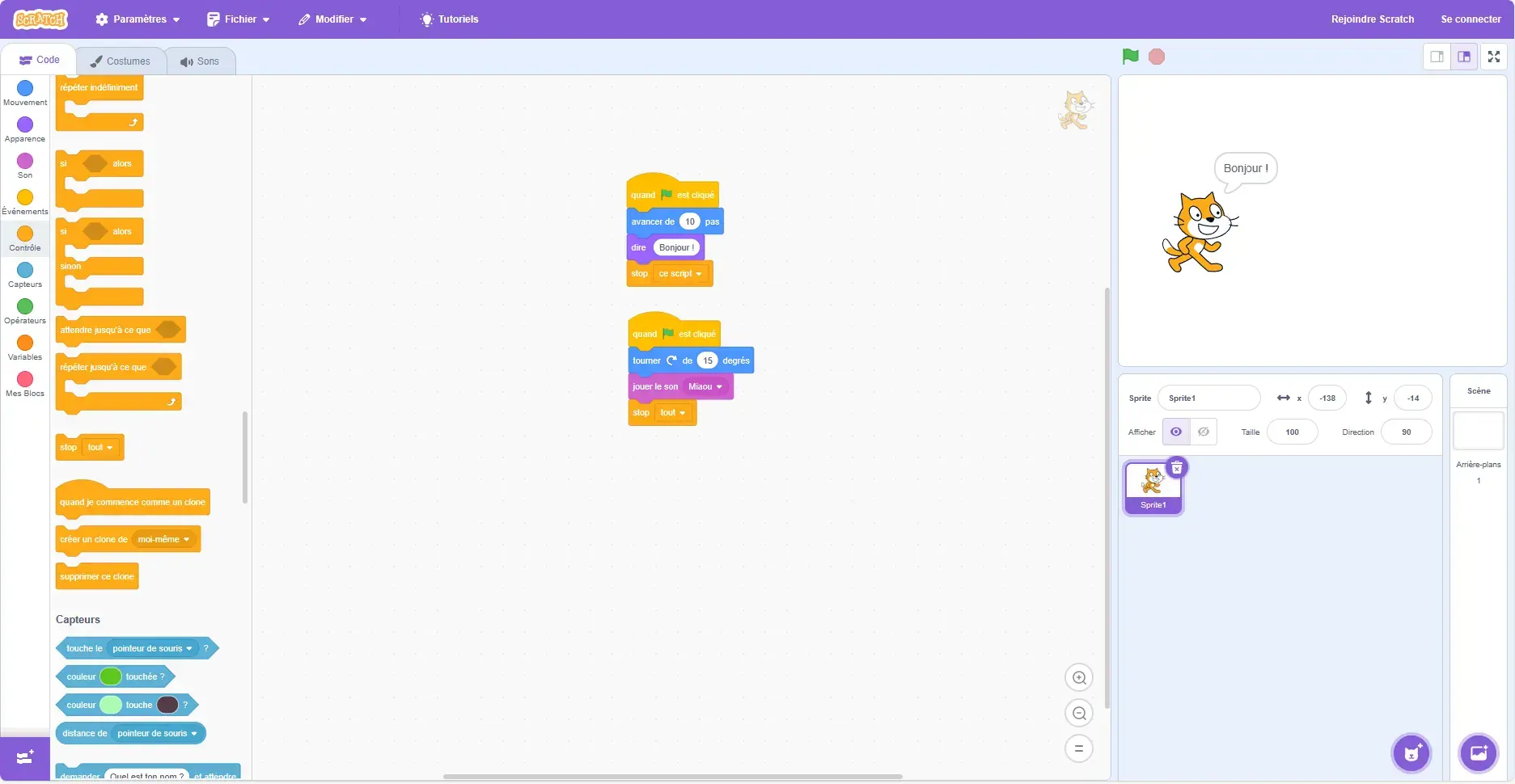 Jeu de programmation scratch
