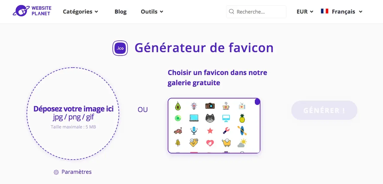 Générateur favicon websiteplanet