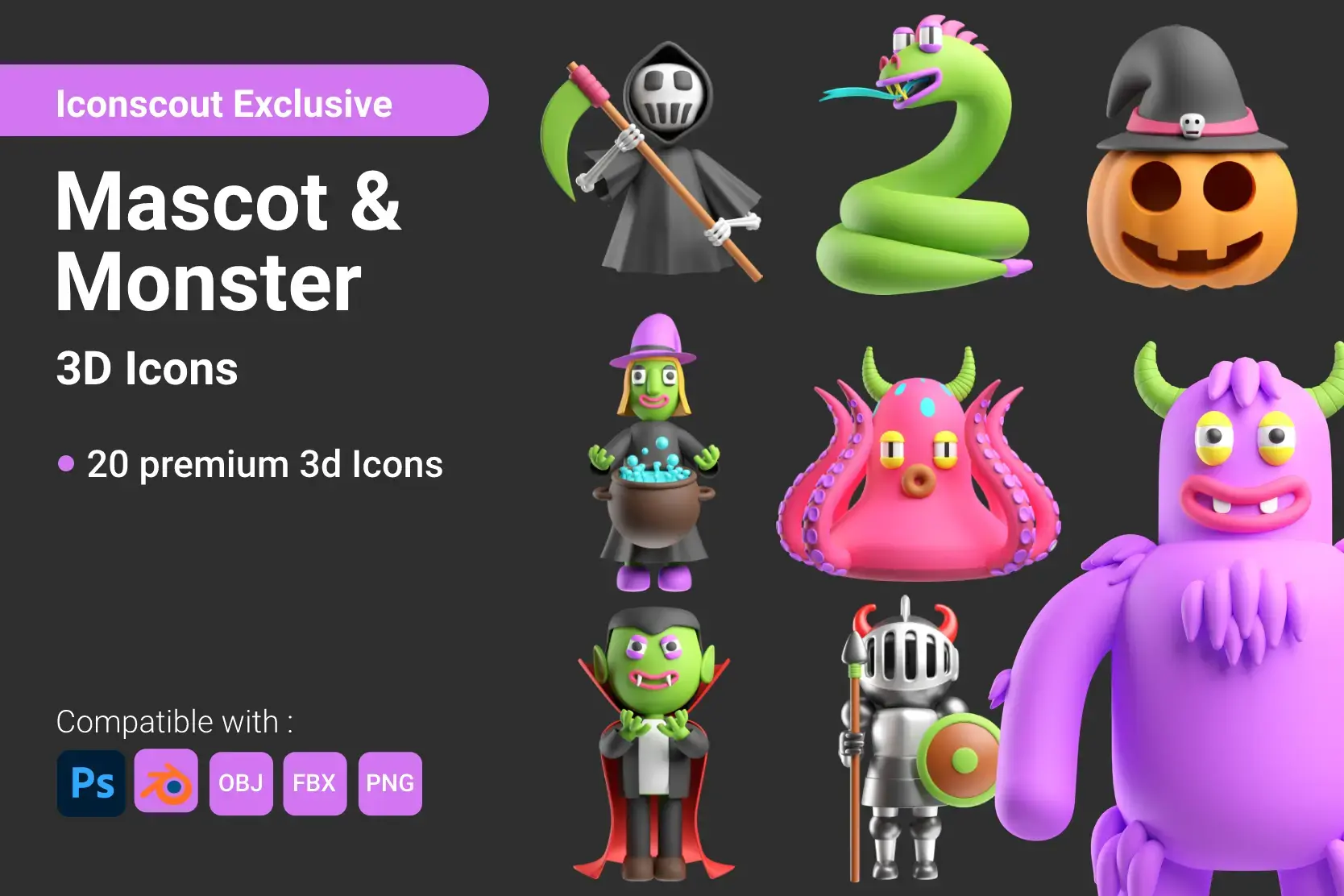 Blogduwebdesign illustrations 3d halloween mascot monster