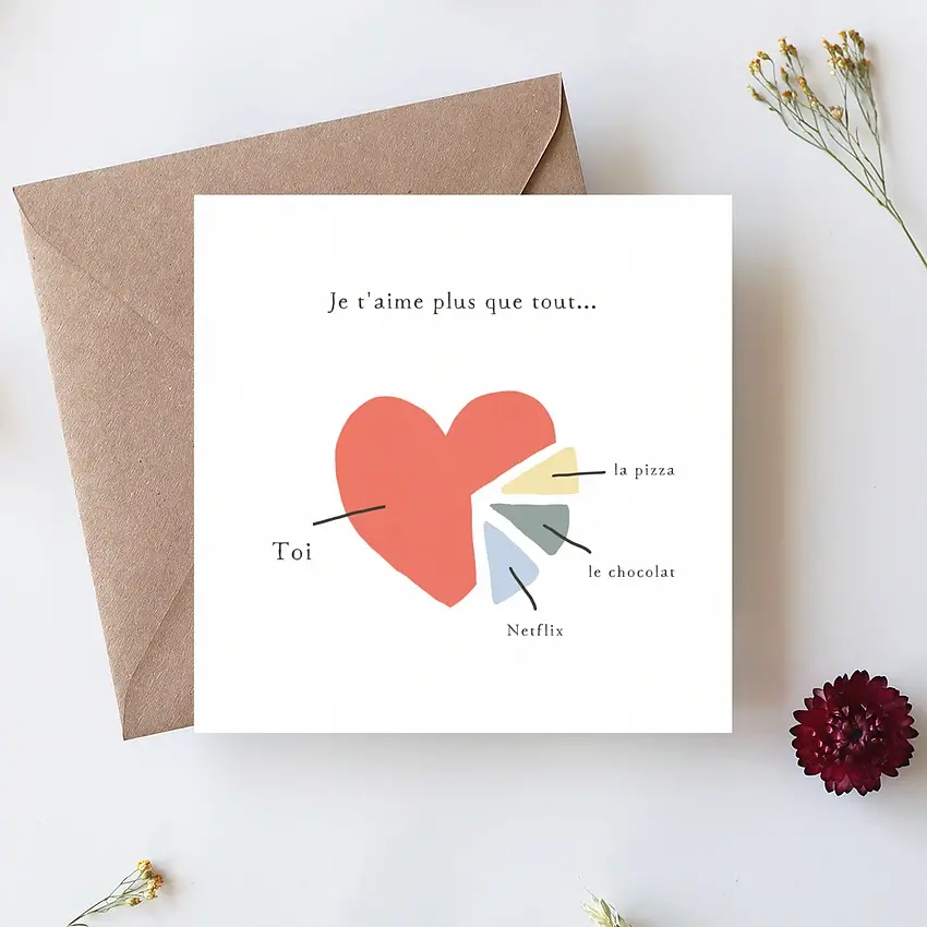 Carte saint valentin originale je t aime plus que