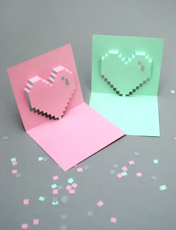 Carte saint valentin originale pixel popup heart