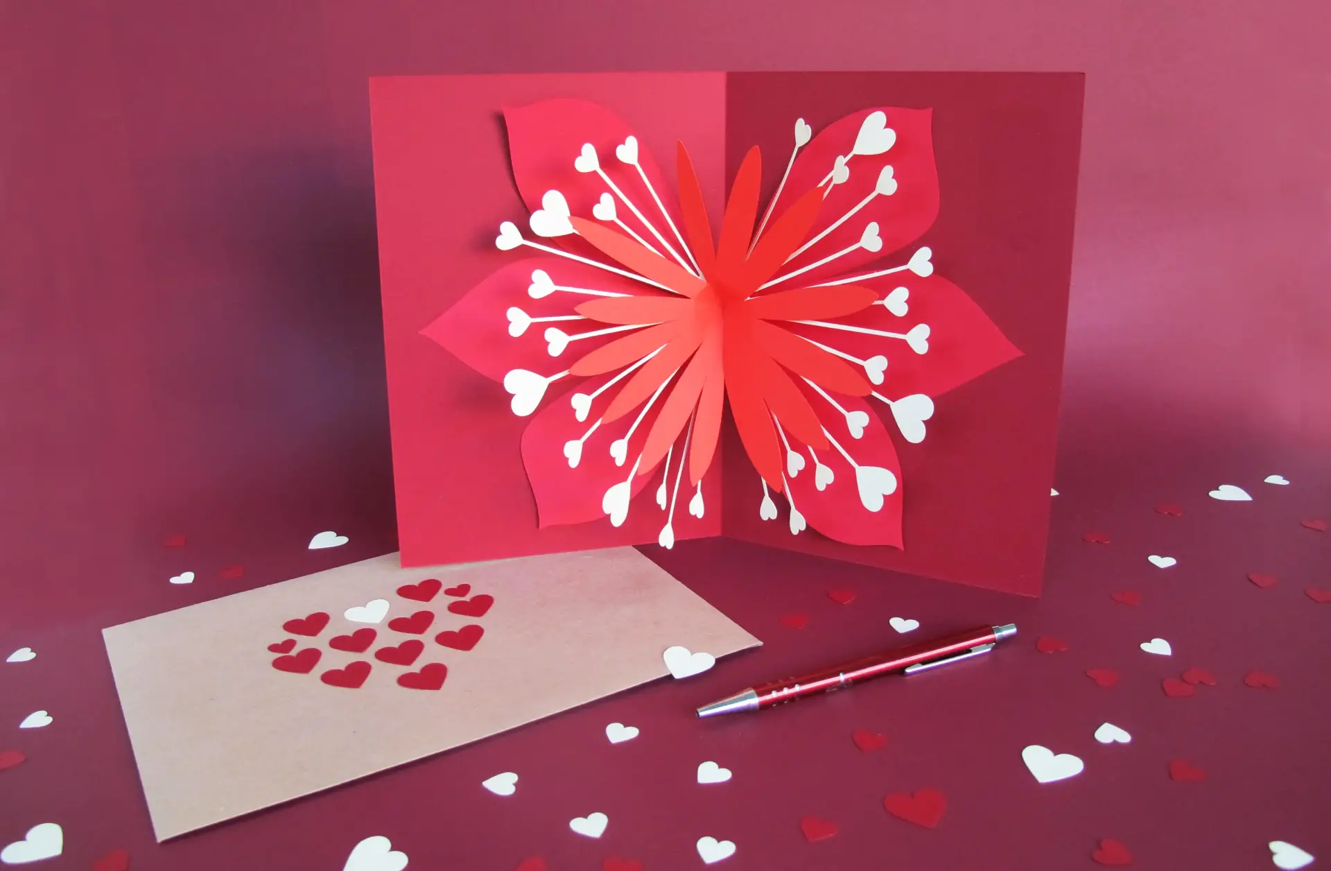 Carte saint valentin originale popup fleur coeur