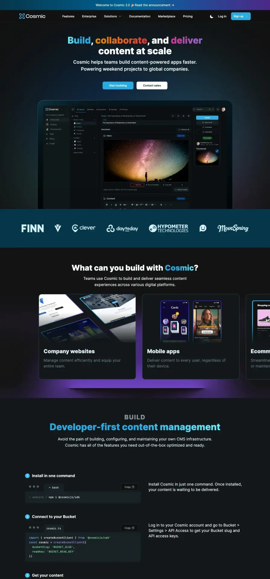 Blogduwebdesign inspiration exemples landing pages cosmic 1