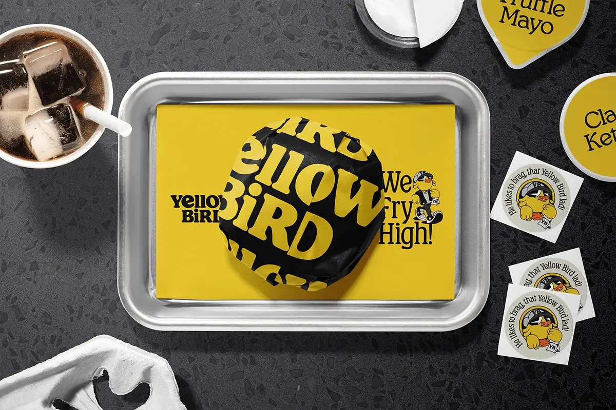 Blogduwebdesign inspiration graphisme branding burger yellow bird