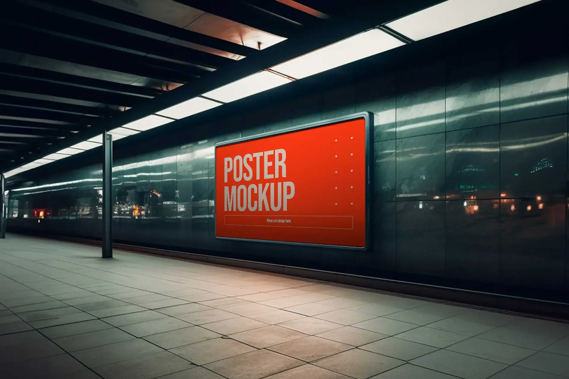 Mockup affiche metro illuminee