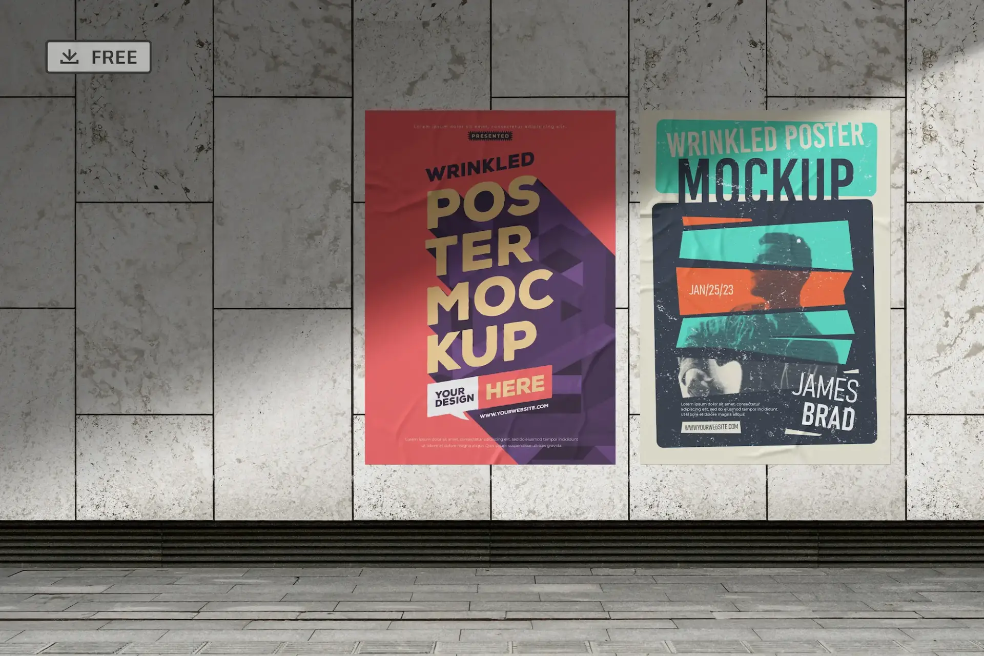 Blogduwebdesign mockup gratuit affiche poster rue froissees