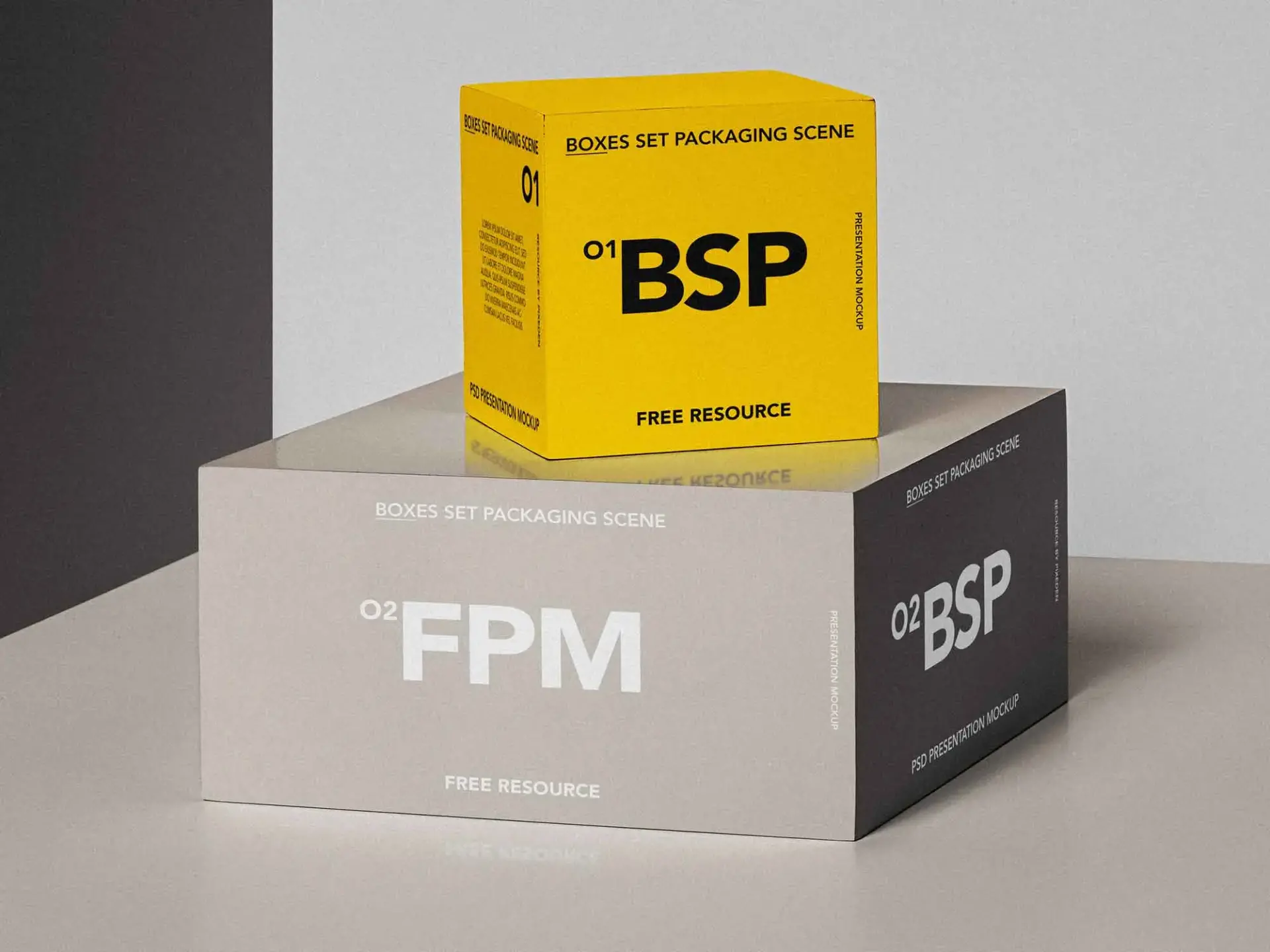 Mockup boite gratuit boxes set packaging scene