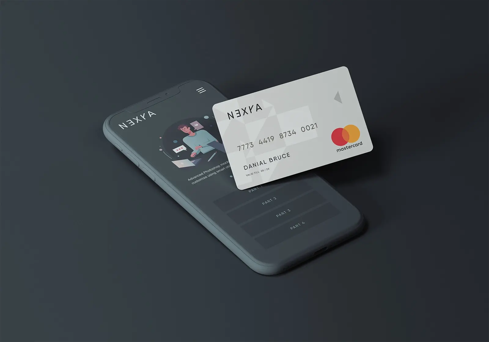Mockup carte bancaire carte credit avec smartphone