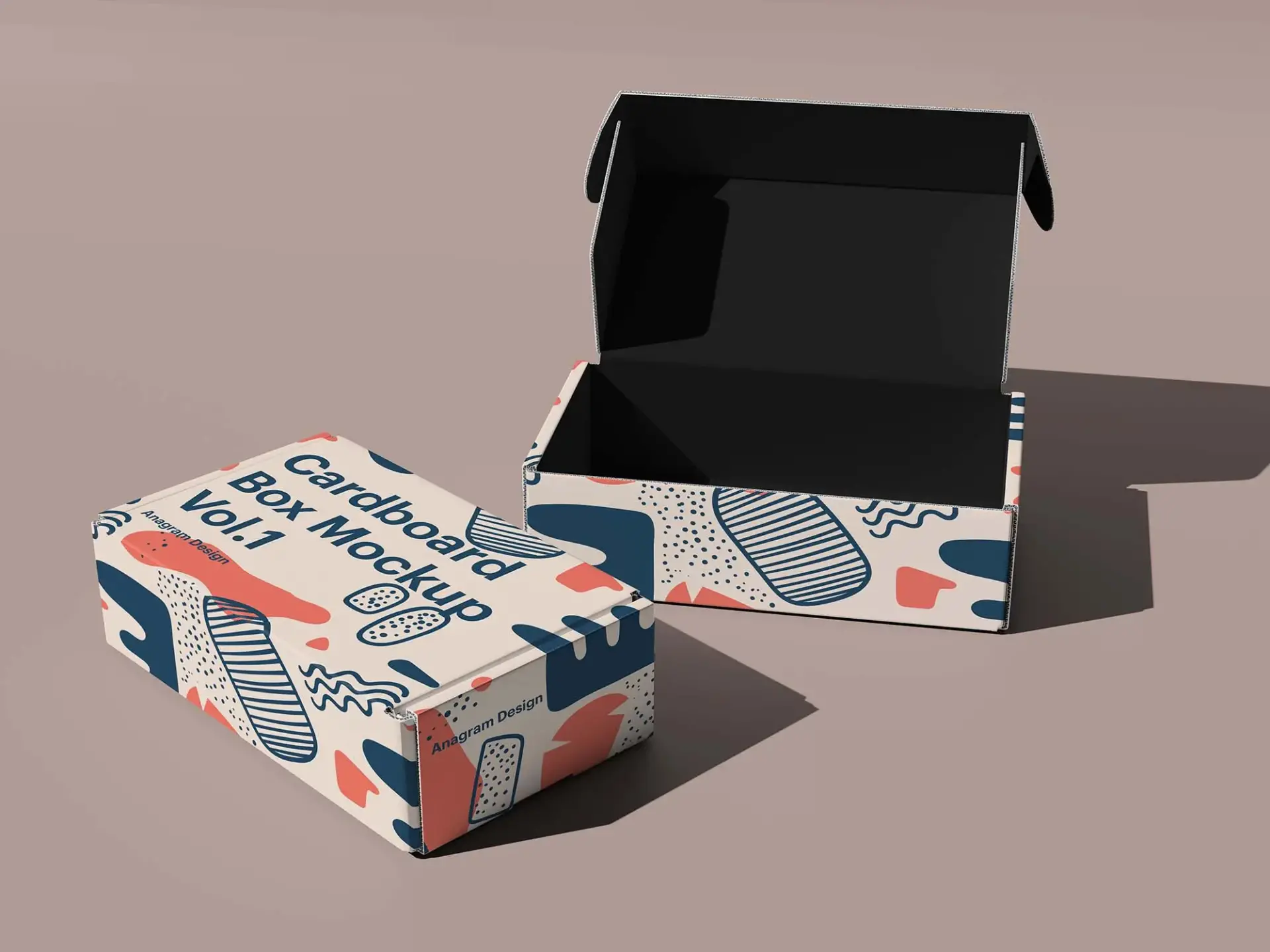 Mockup boite gratuit opened closed cardboard box