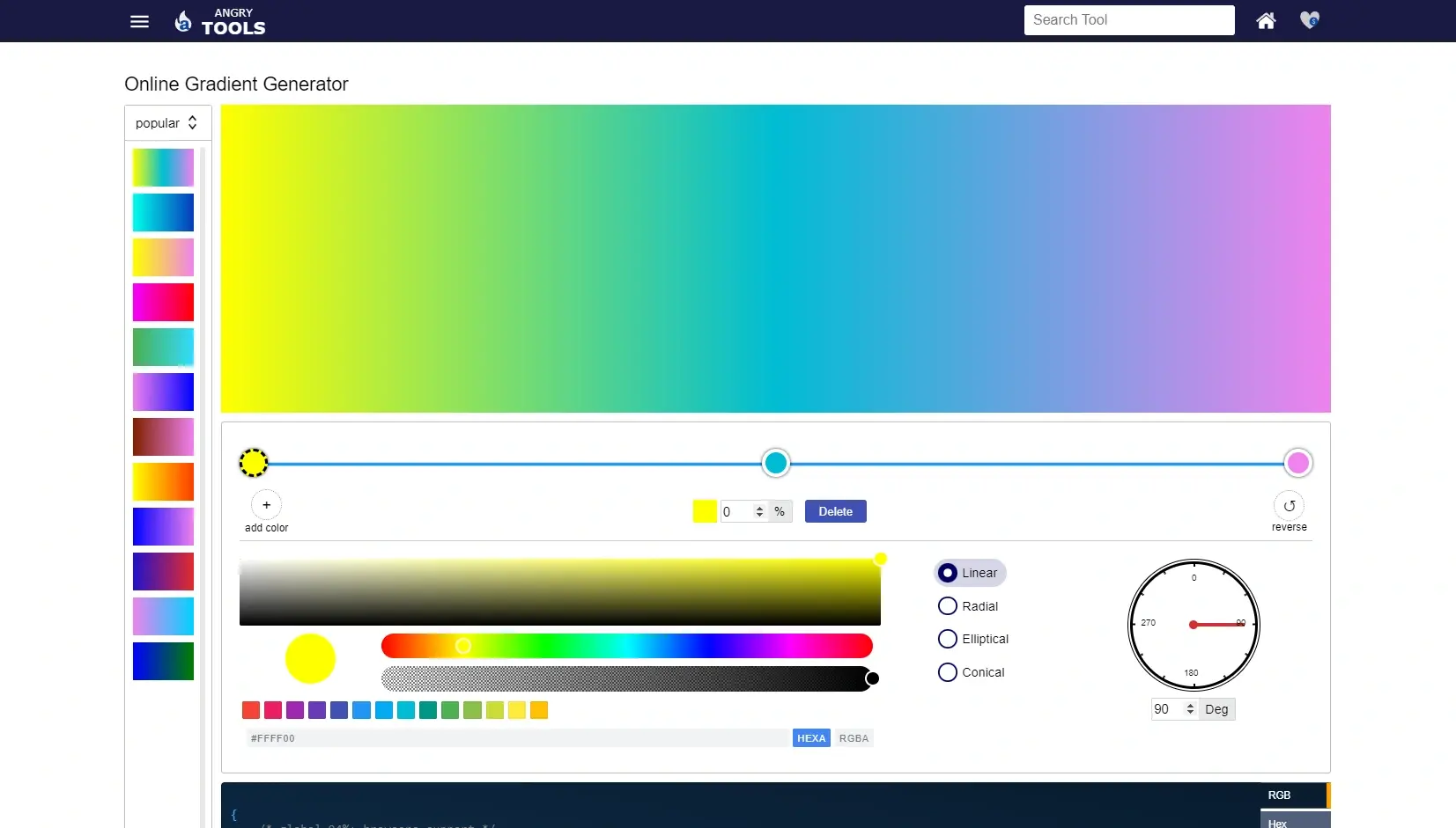 Générateur dégradé couleur en ligne angry tools