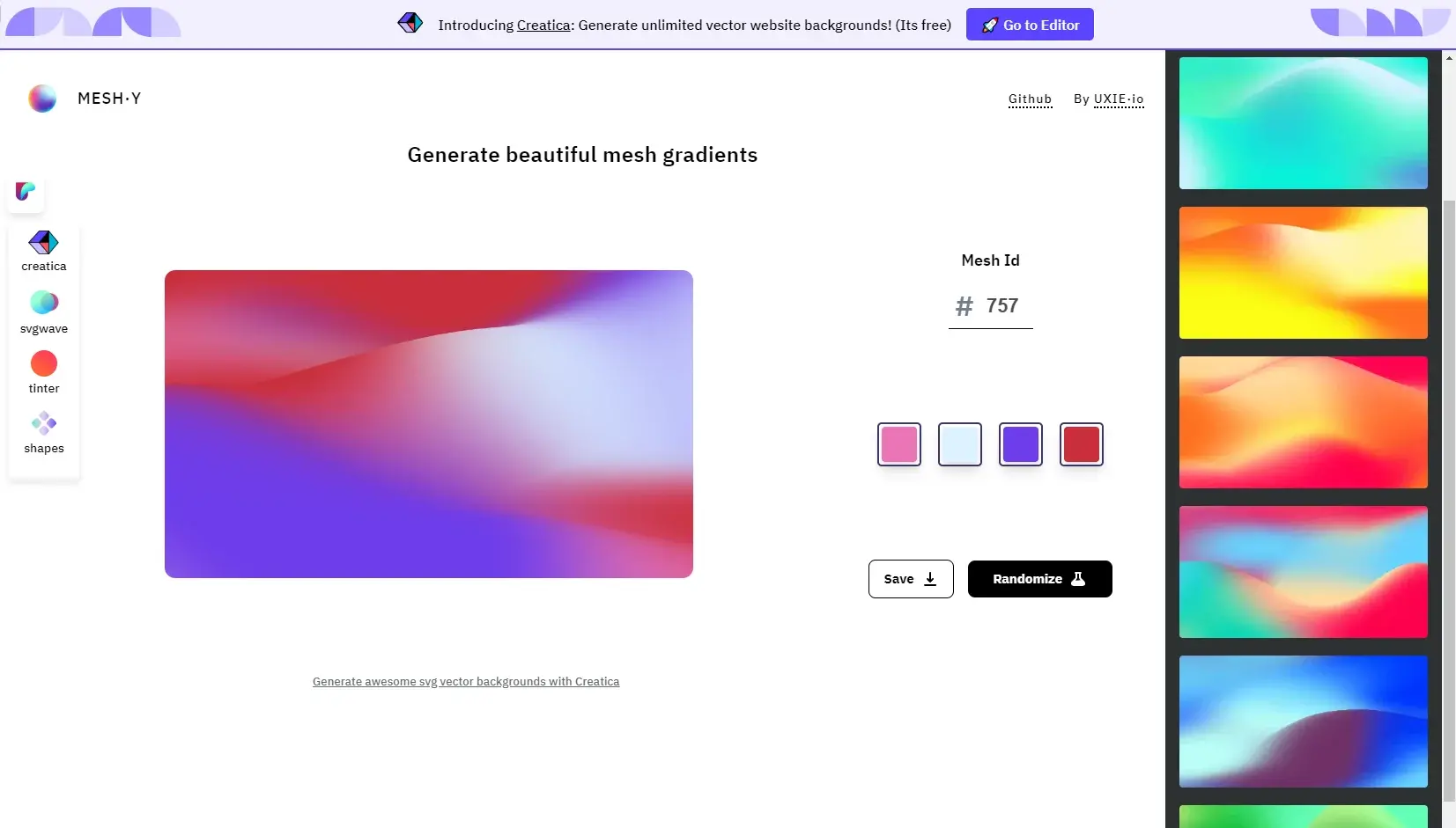 Générateur dégradé couleur en ligne meshy