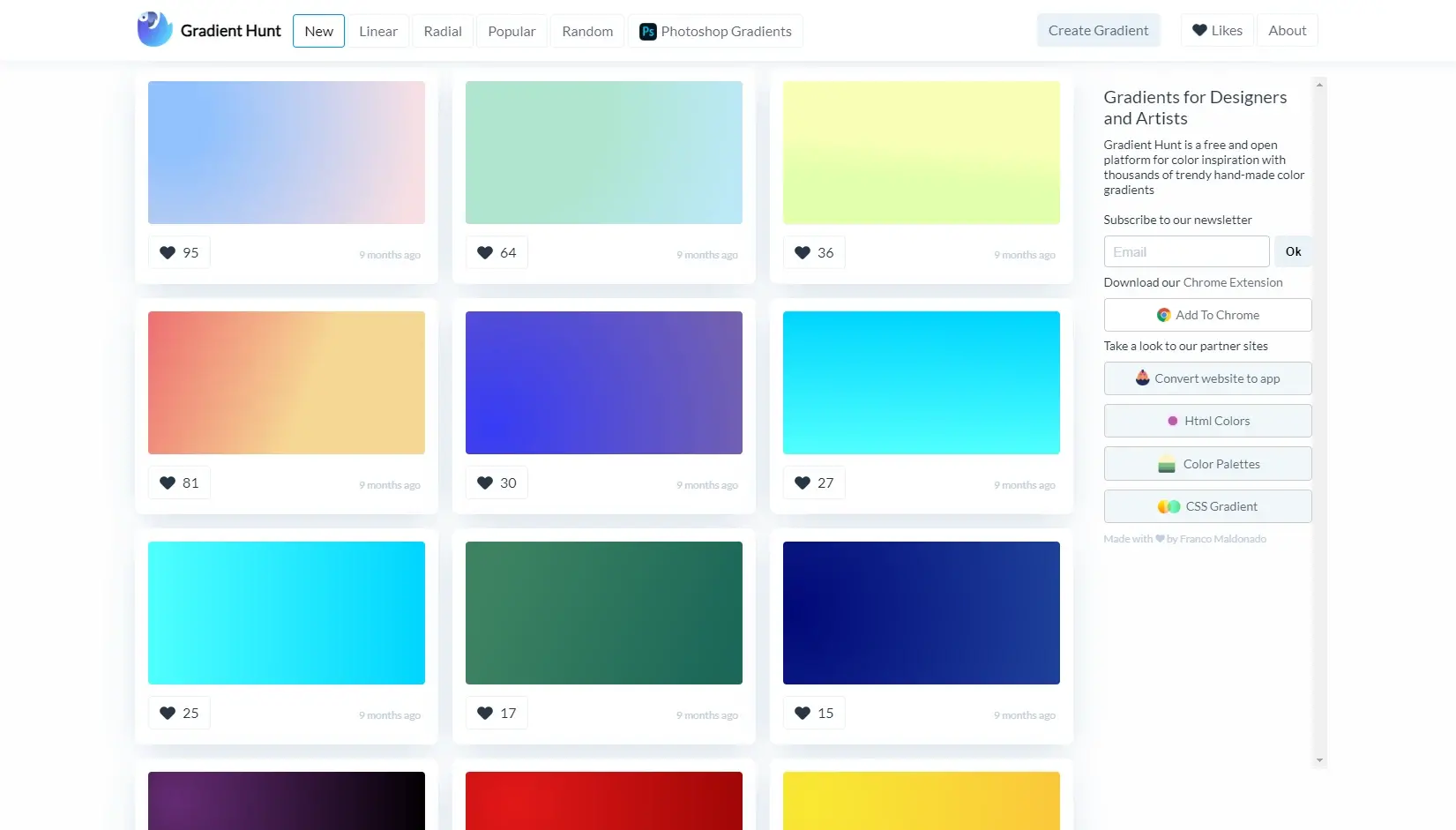 Générateur dégradé couleur en ligne gradient hunt