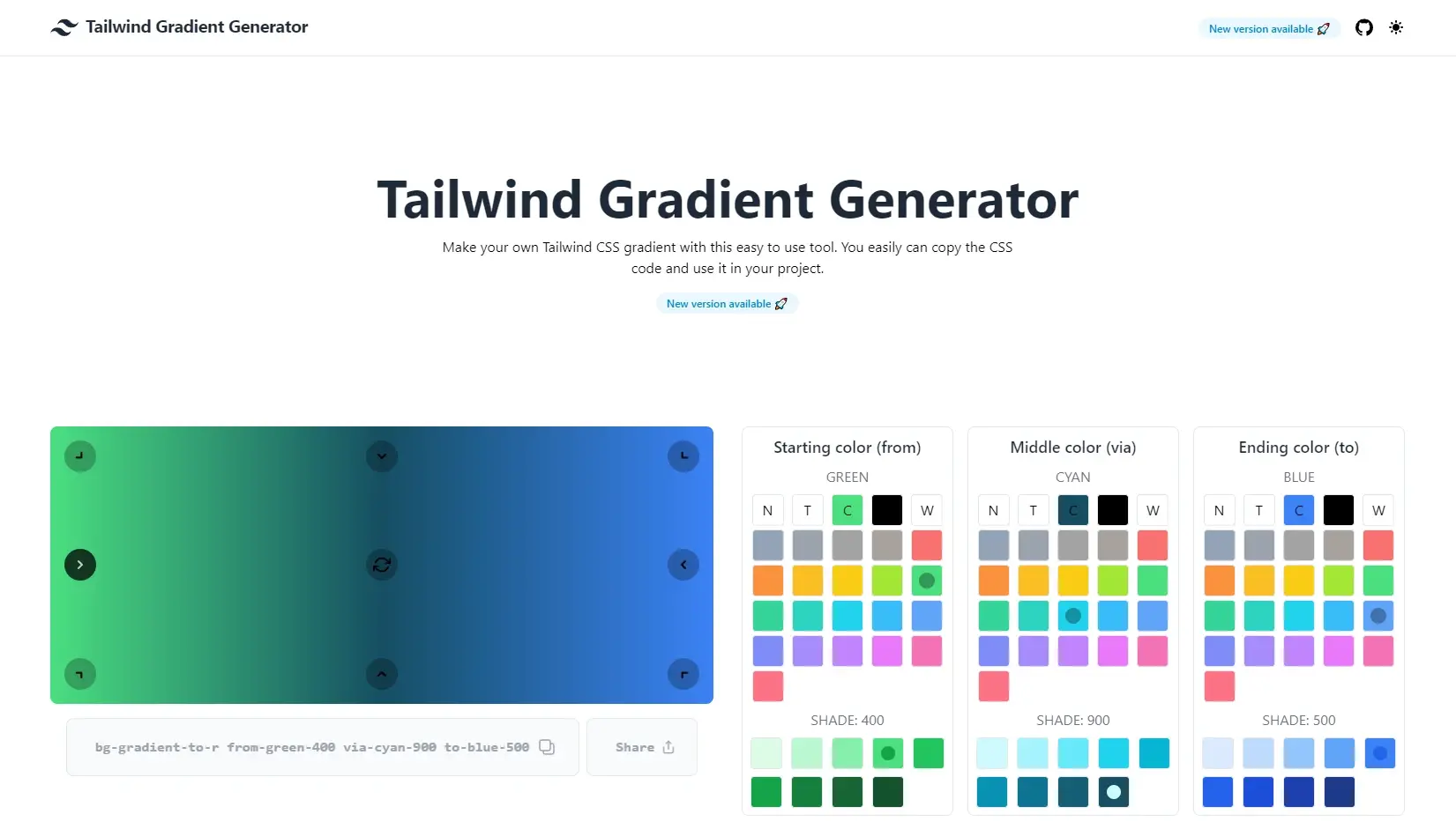 Générateur dégradé couleur en ligne tailwind gradient generator