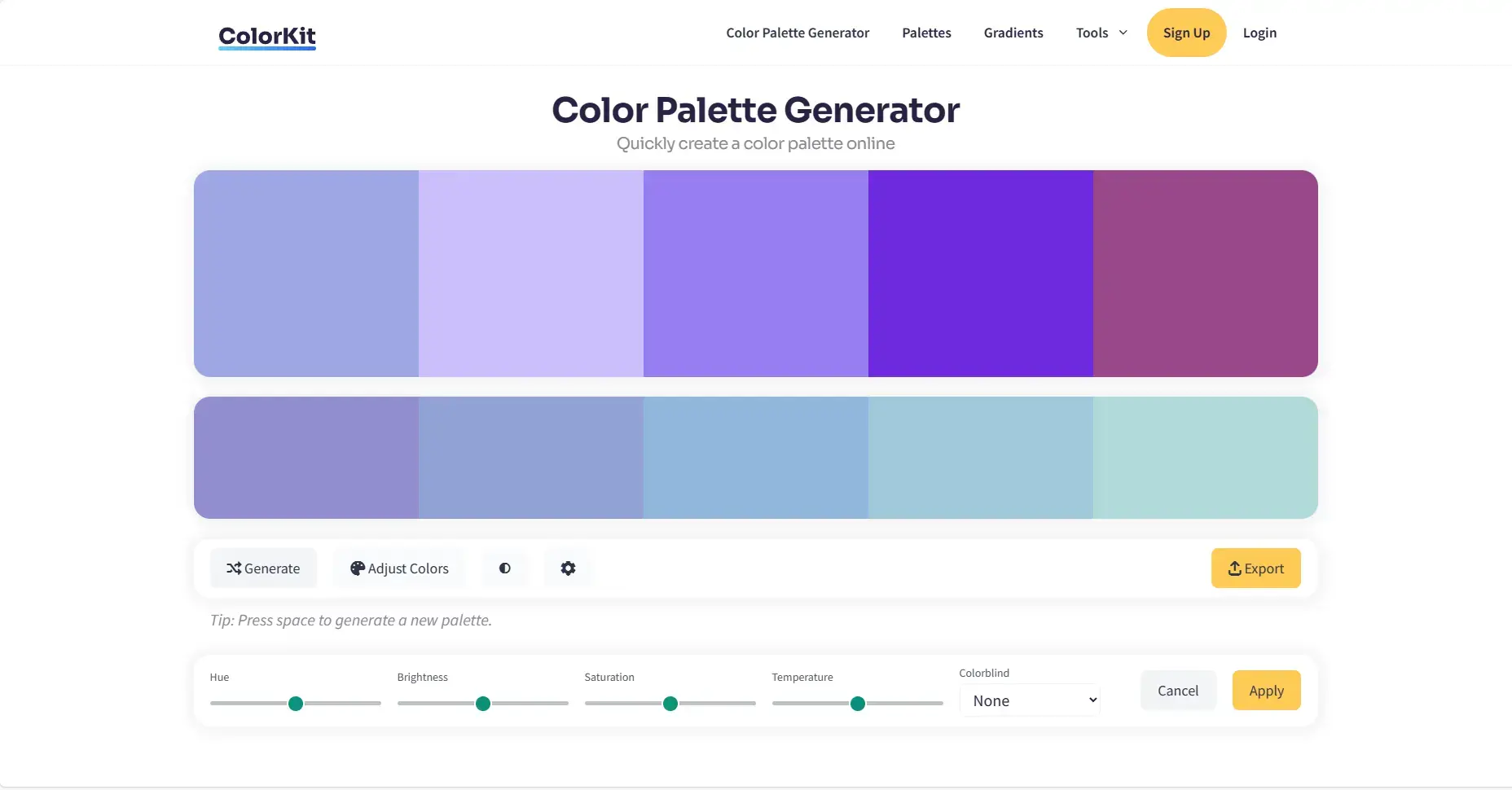 Blogduwebdesign outils design generateurs palettes couleurs en ligne colorkit