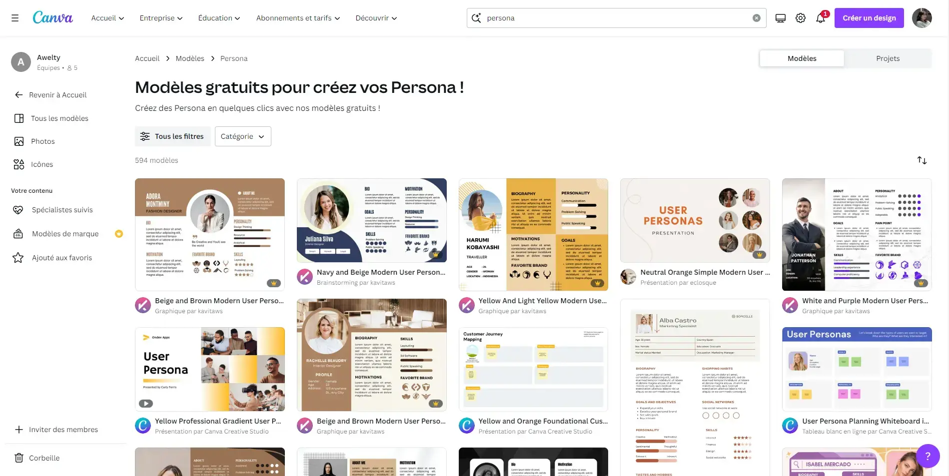 Outil créer un persona canva