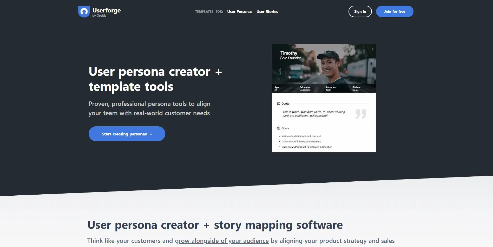 Outil créer un persona userforge