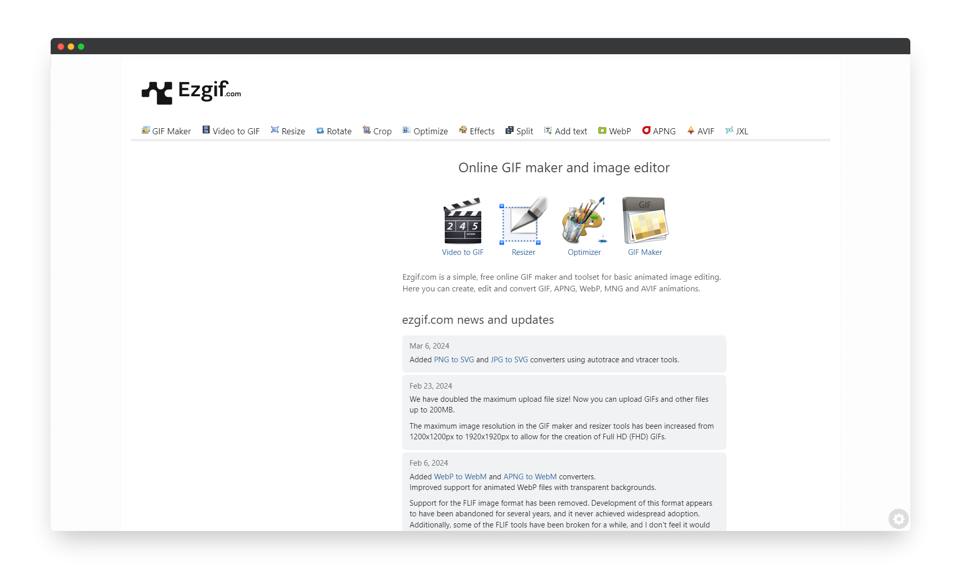 Outil compresser image ezgif