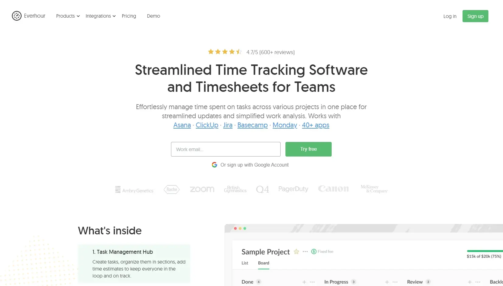 Logiciel time tracking everhour