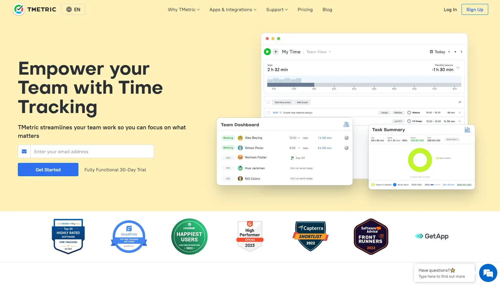 Logiciel time tracking tmetric