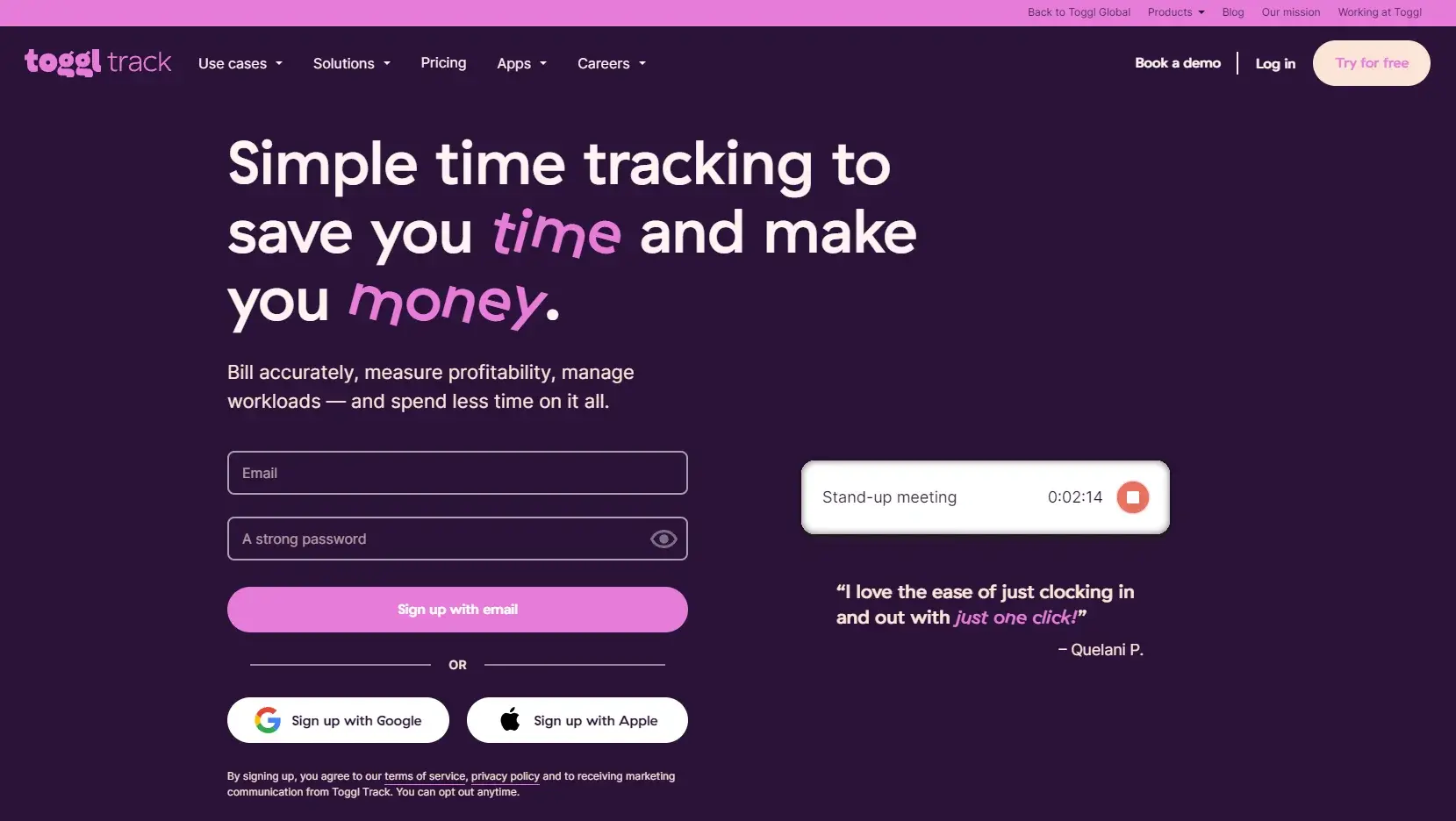 Logiciel time tracking toggl