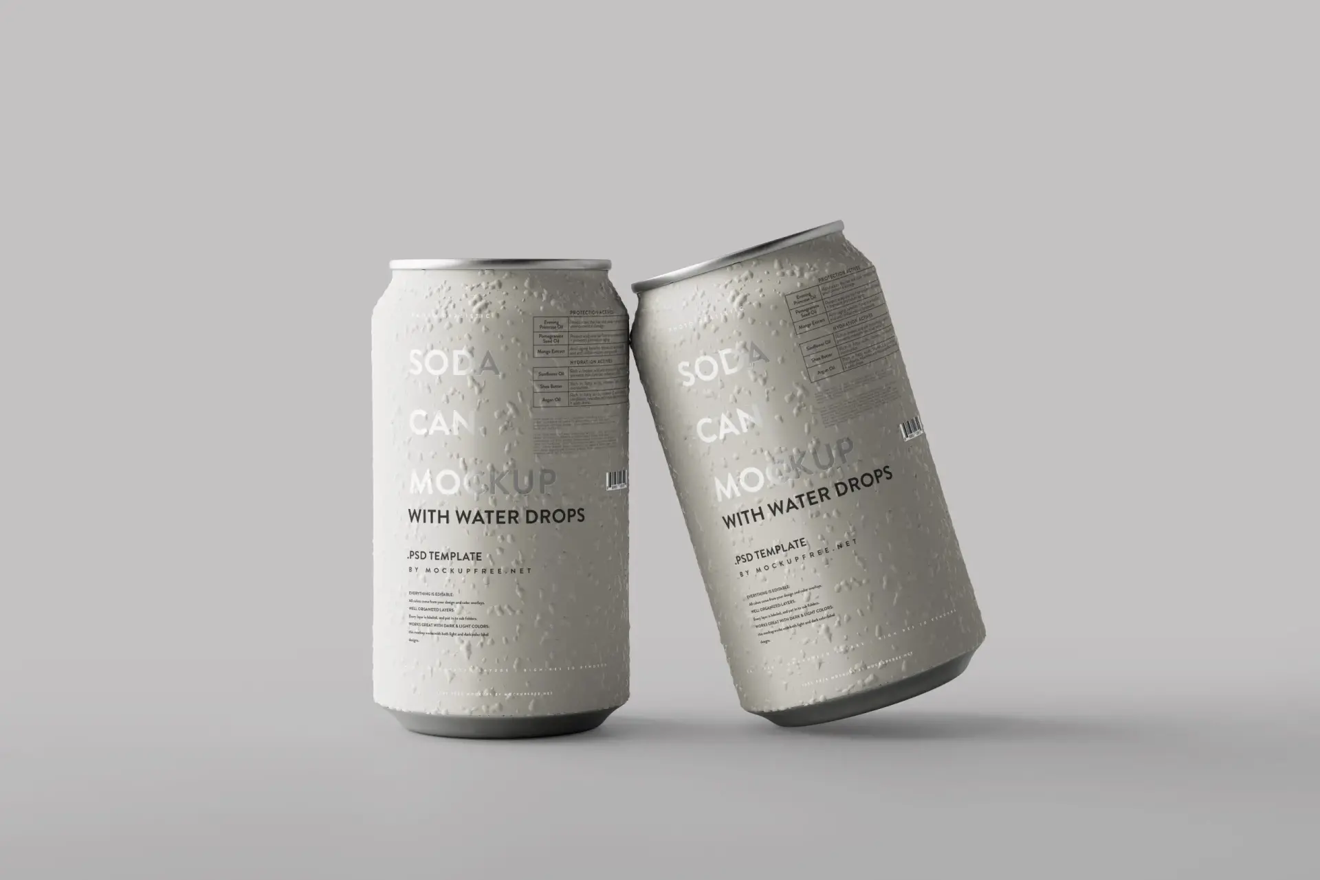 Mockup canette minimalistes gouttelettes eau