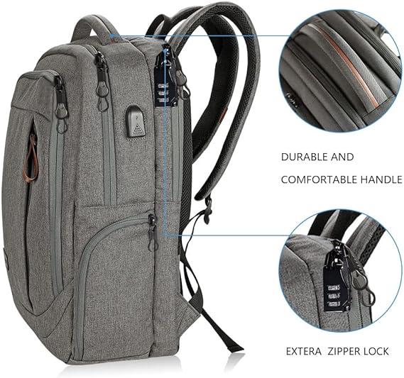 Sac à dos pour ordinateur portable 17,3 pouces, grand sac étanche antivol  pour ordinateur portable avec chargement par port USB, sac à dos élégant  pour le travail et les voyages d'affaires 