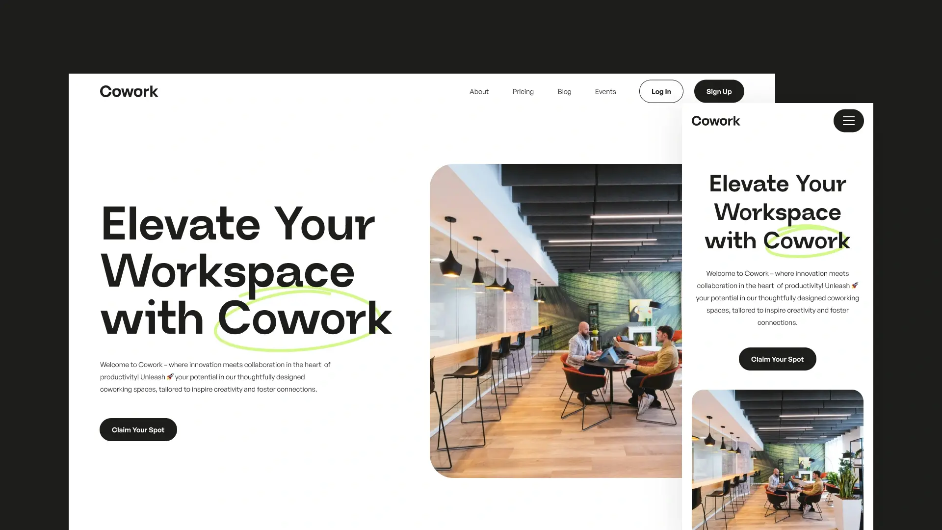 Template Figma website entreprise espace coworking