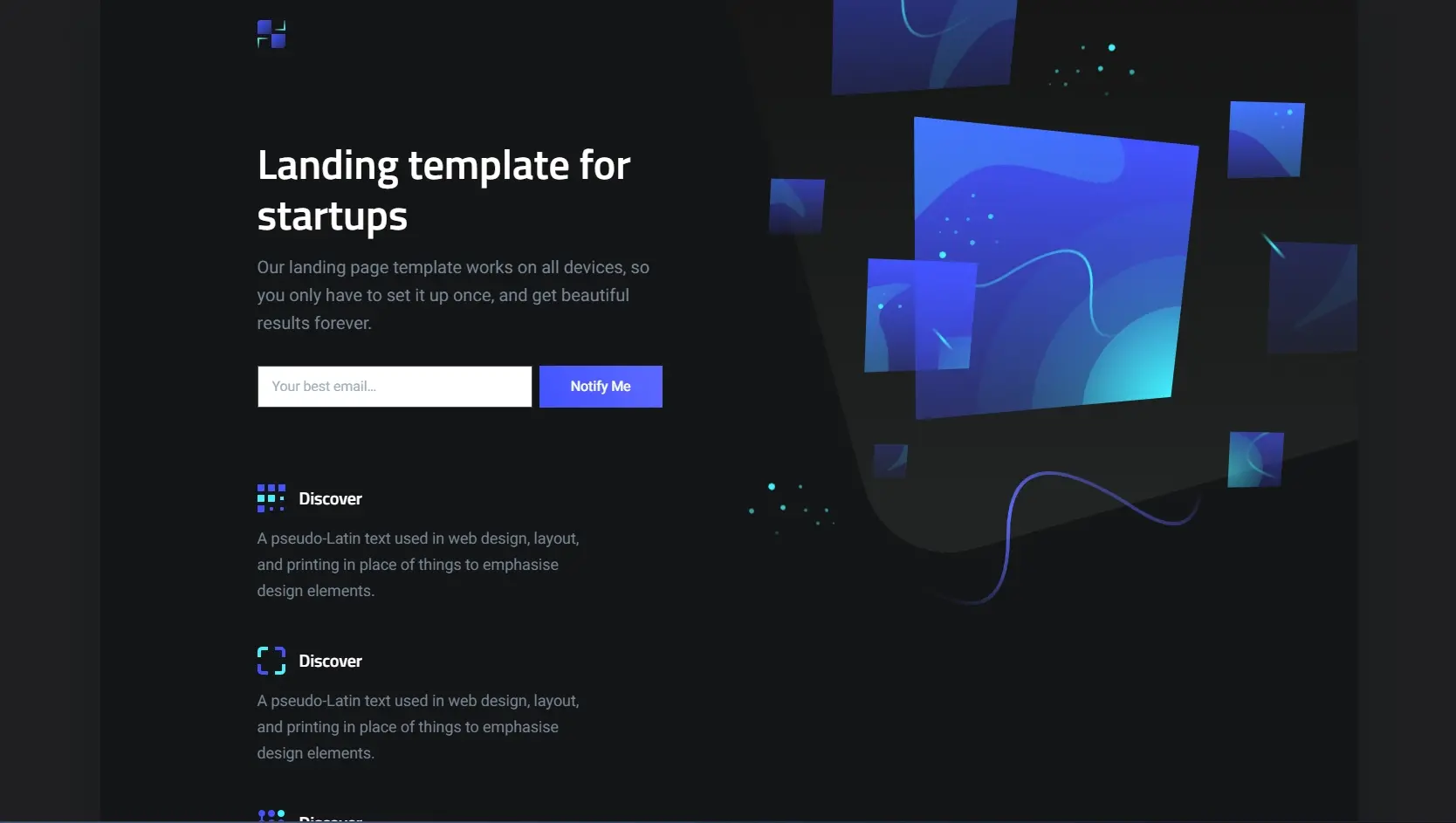 Template landing page HTML ellie