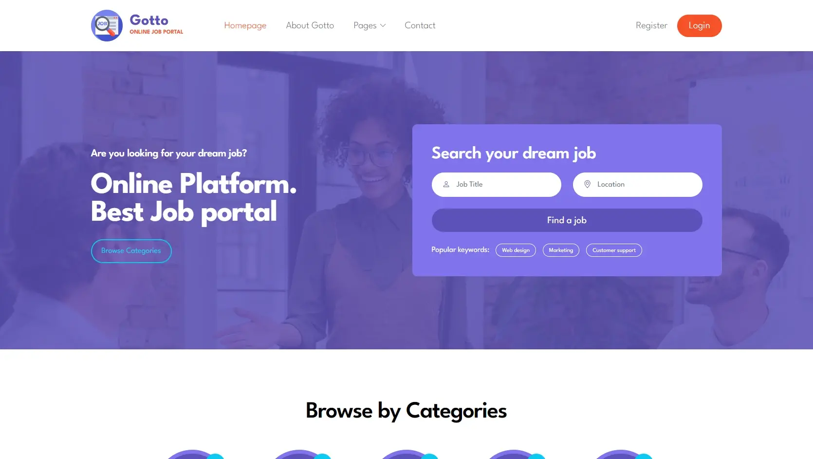 Template landing page HTML gotto