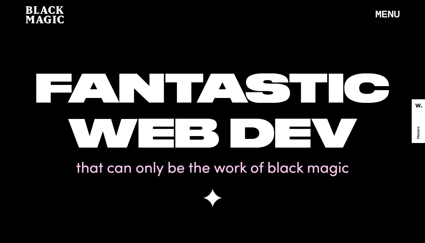 Exemple hero section typographique black magic