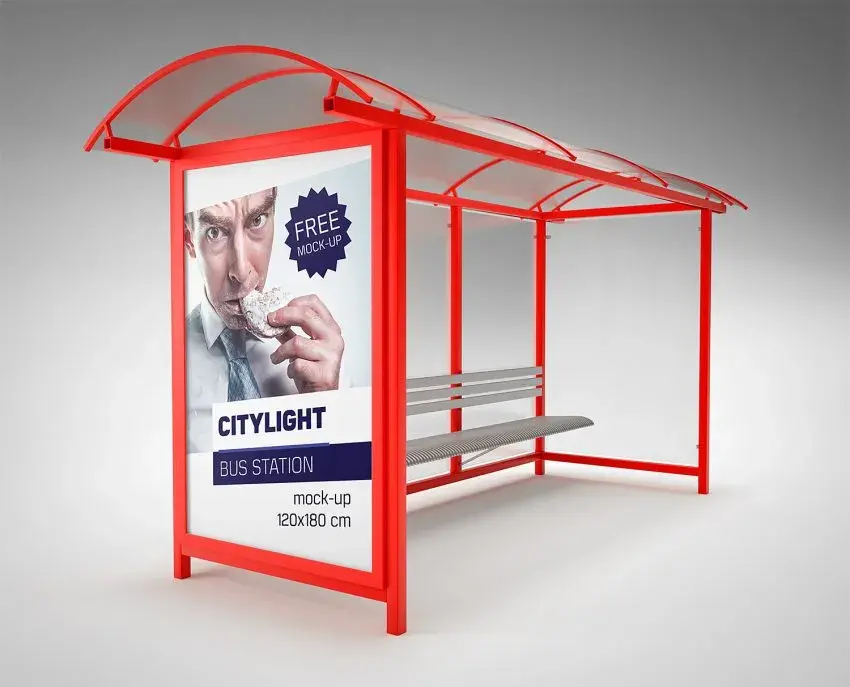 Bus stop city light free mockup