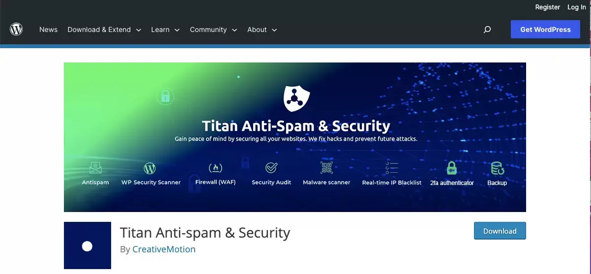 Plugin Wordpress anti spam Titan Anti-spam & Security