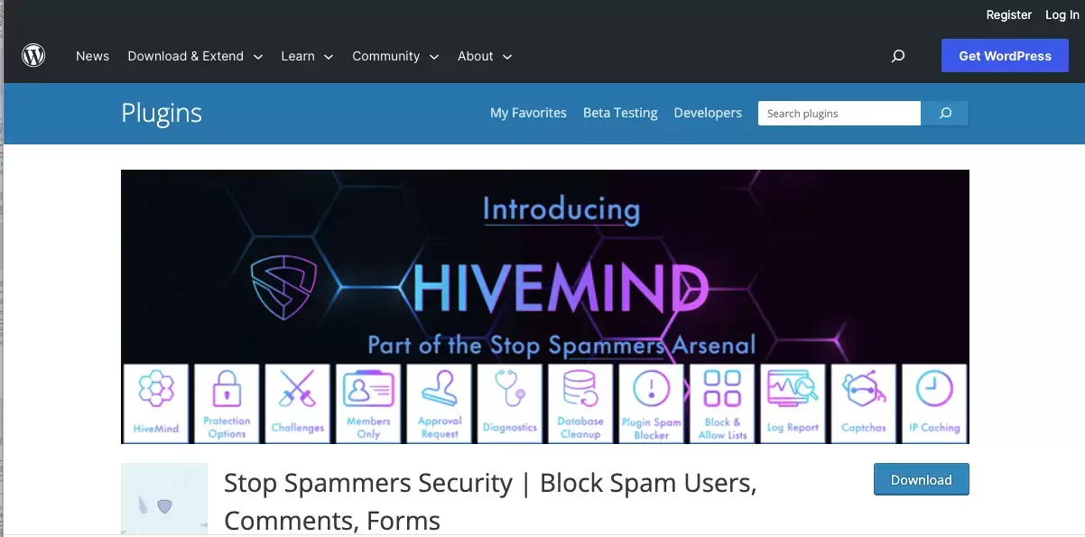 Plugin Wordpress anti spam Stop Spammers